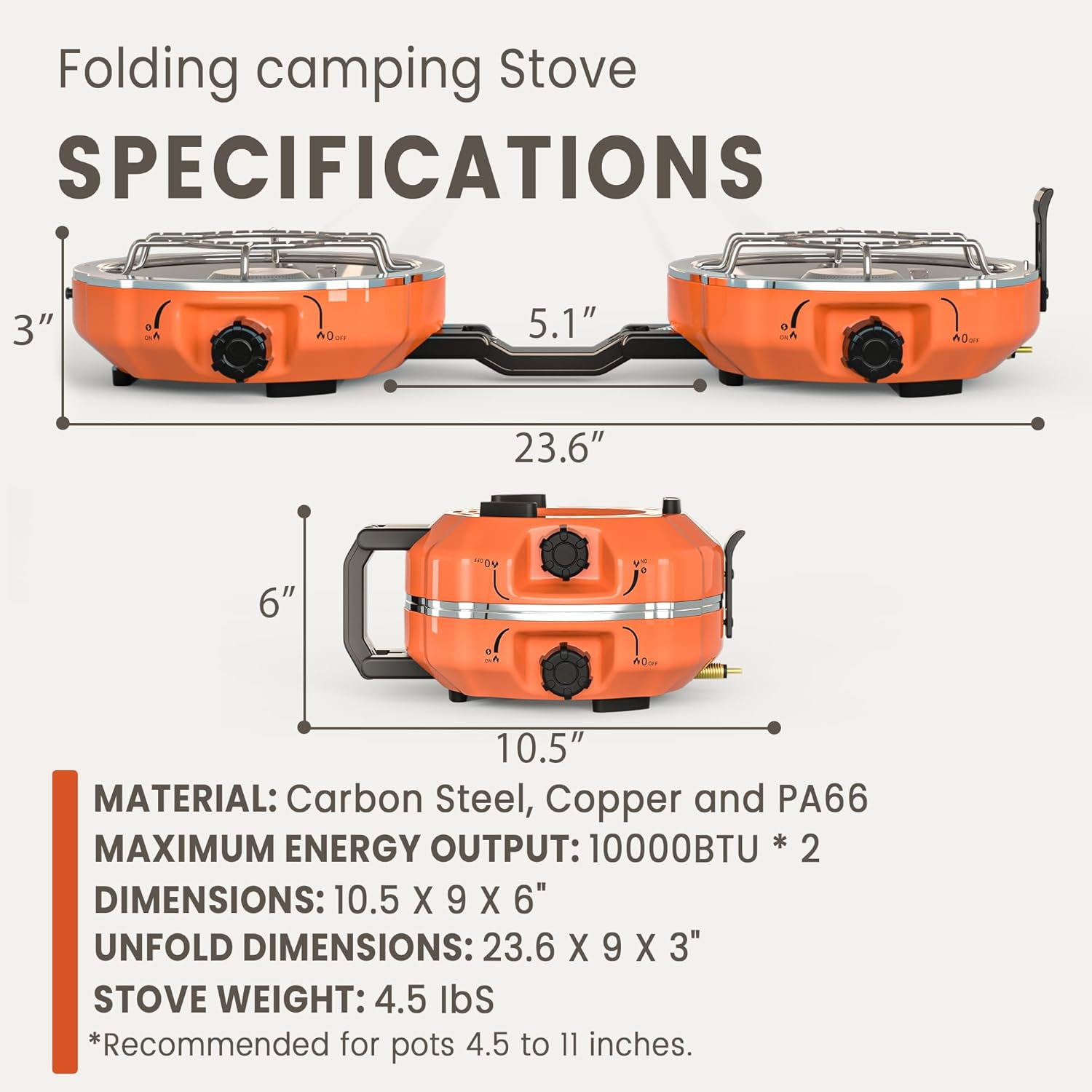 20,000 BTUs 2 Burner Propane Camping Stove, Portable Folding Camp Stove with Adjustable Burners, Regulator and Carrying Bag, Dual Gas Stoves Easy Carrying Handle for Tailgating, Camping, BBQ - Image 6